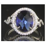 Elegant Oval Sapphire & White Topaz Ring