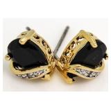 Genuine Pear Cut Onyx & Diamond Earrings