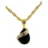 Genuine Pear Cut Onyx & Diamond Pendant