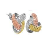 Tri-Toned Diamond Accent Designer Earrings