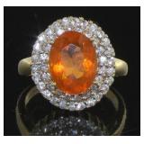 14kt Gold Orange Fire Opal & Sapphire Ring