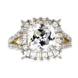 Cushion Cut 4.50 ct White Topaz Baguette Ring