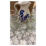 Estate Pottery Pitcher & Christmas Cups