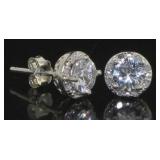 Natural 1.10 ct White Sapphire & Diamond Earrings