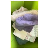 Green Tote with Towels, Pillows, Scarves,