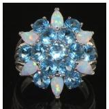 Stunning Blue Topaz & Fire Opal Cocktail Ring