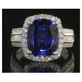14kt Gold 7.67 ct Cushion Sapphire & Diamond Ring