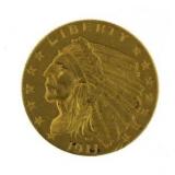 1911 Indian Head $2.50 Gold Quarter Eagle