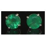 14kt White Gold 2.11 ct Round Emerald Studs