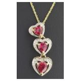 10kt Gold Ruby & Diamnd Heart Necklace