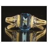 10kt Gold Natural Blue Topaz & Diamond Ring