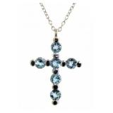 Genuine 1.00 ct Blue Topaz Cross Necklace