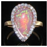 Stunning Rose Toned Pear Cut Pink Opal Ring