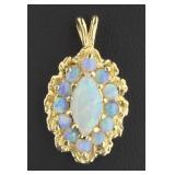 14kt Gold Antique White Opal 24 mm Pendant