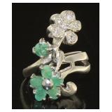 Beautiful Genuine Emerald & White Topaz Ring