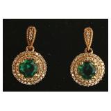 10kt Rose Gold 1.60 ct Emerald-Diamond Earrings