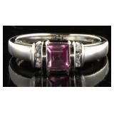 14kt Gold Princess Pink Sapphire & Diamond Ring