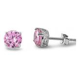 Round 3.00 ct Pink Sapphire Solitaire Earrings