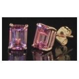 14kt Gold 2.00ct Emerald Cut Pink Tourmaline Studs