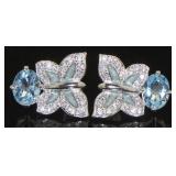 Gorgeous Oval Blue & White Topaz Butterfly Earring