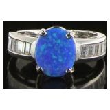 Oval Austrlian Blue Opal & White Topaz Ring