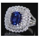 14K White Gold 5.35 ct Sapphire & Diamond Ring