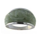 Natural Carved Jade Large Sterling Silver Ring