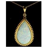 10kt Gold Pear Cut Opal & Diamond Necklace