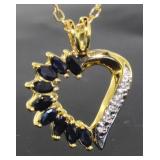 Genuine Sapphire & Diamond Accent Heart Pendant