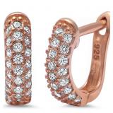 Rose Toned Micro Pave White Topaz Huggie Hoops