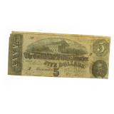 1864 Confederate States $5.00 Bank Note *Scarce