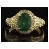 14kt Yellow Gold 3.09 ct Emerald & Diamond Ring