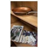 Copper Skillet, Silverware, Stanley Thermos,