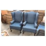 PAIR Pre-Owned Blue Claw Ft  Wingback Chairs