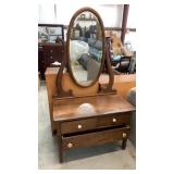 Antique Oak Lowboy Dresser & Mirror