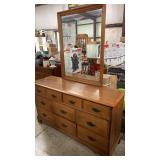 Vintage Solid Maple Dresser & Mirror