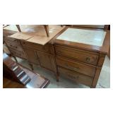 Vintage Solid Walnut Triple Dresser & 2 Mirrors