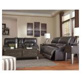 Ashley U609 LEATHER PWR REC Sofa & Love Seat As-Is
