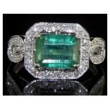 14K Gold 4.18 ct Natural Emerald & Diamond Ring