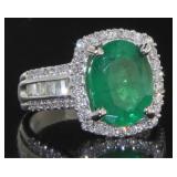 14kt Gold Oval Natural 3.80 ct Emerald/Diam Ring