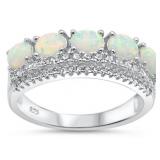 Stunning White Opal & White Topaz Crown Ring