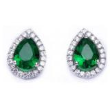 Pear Cut 3.10 ct Emerald & White Topaz Earrings
