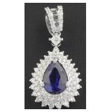 14K White Gold 2.26 ct Sapphire & Diamond Pendant