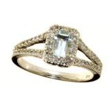 10kt Gold Emerald Cut Aquamarine & Diamond Ring