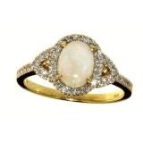 10kt Gold Oval White Opal & Diamond Ring