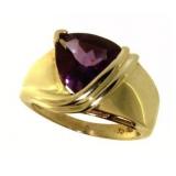 14kt Gold Natural 2.66 ct Trillion Amethyst Ring