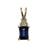 10kt Gold Emerald Cut Sapphire/Diamond Pendant