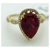 14kt Gold Pear Cut 4.94 ct Ruby/Diamond Ring
