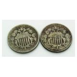 1870, 1869 Shield Nickels