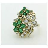 14kt Gold Emerald & White Topaz Cocktail Ring